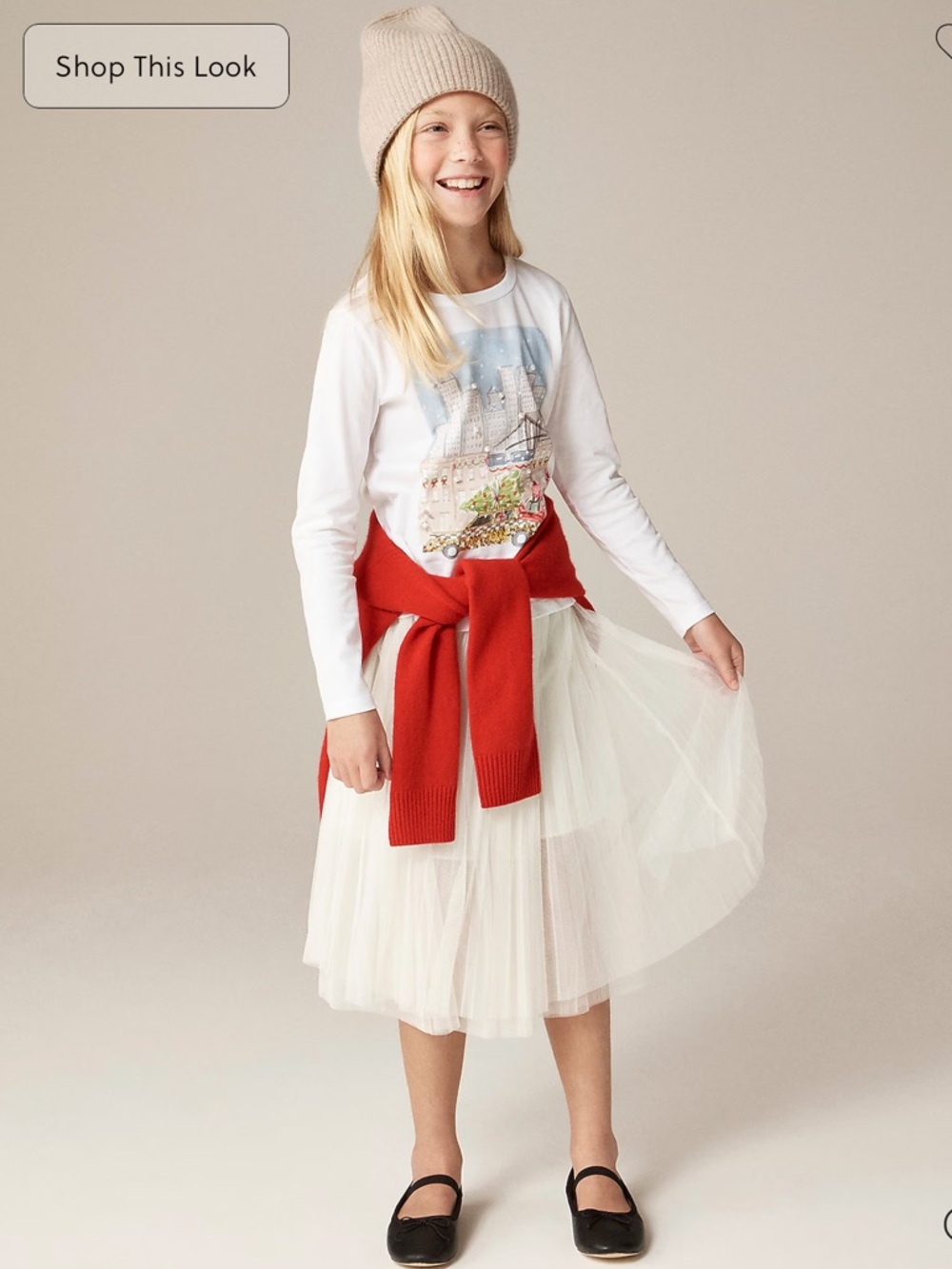 J Crew Crewcuts Girls' long-sleeve NYC holiday graphic T-shirt with sequins - Picture 2 of 7